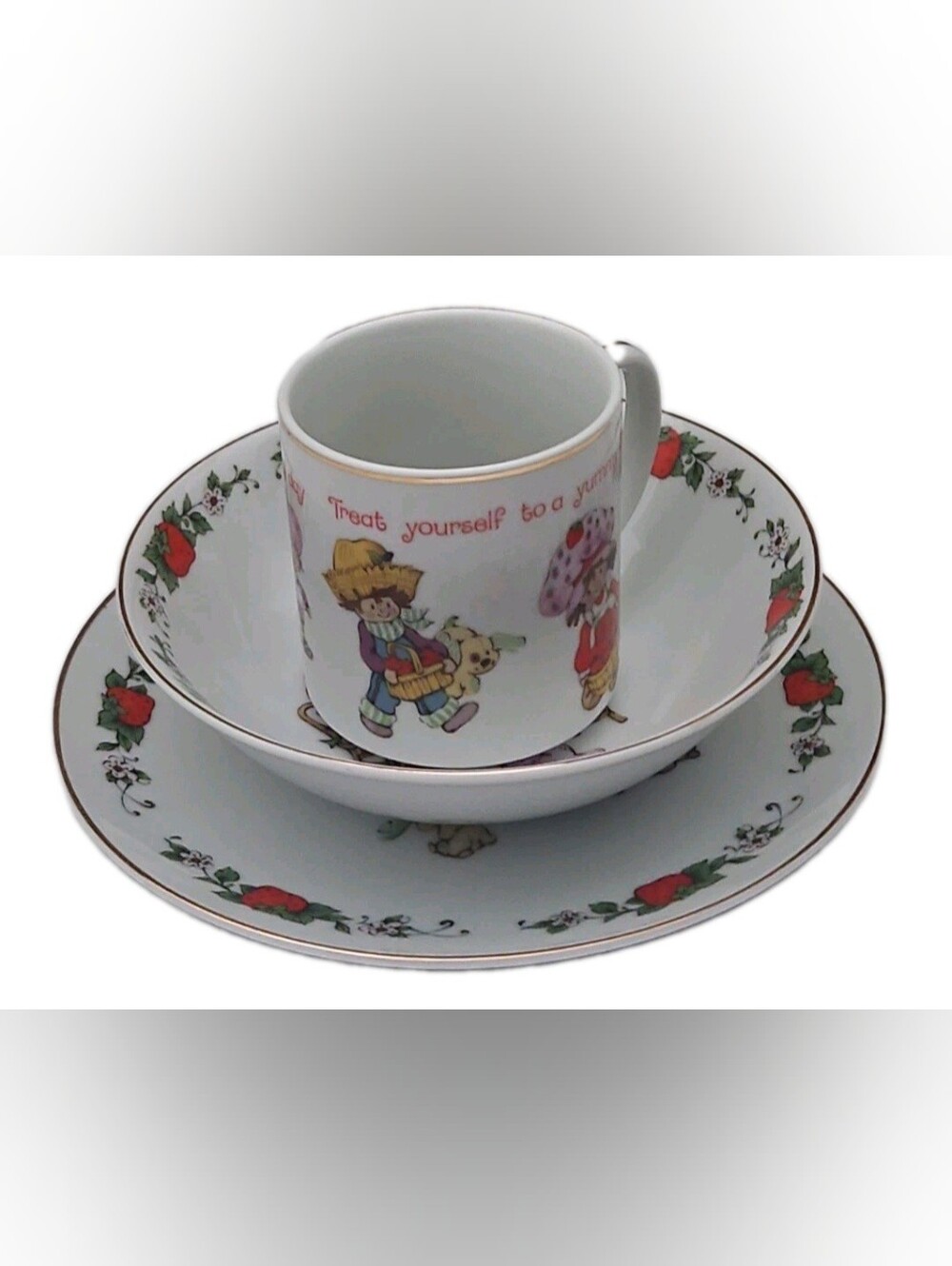 Vintage 1983 Strawberry Shortcake Porcelain 3-Piece Set Japan